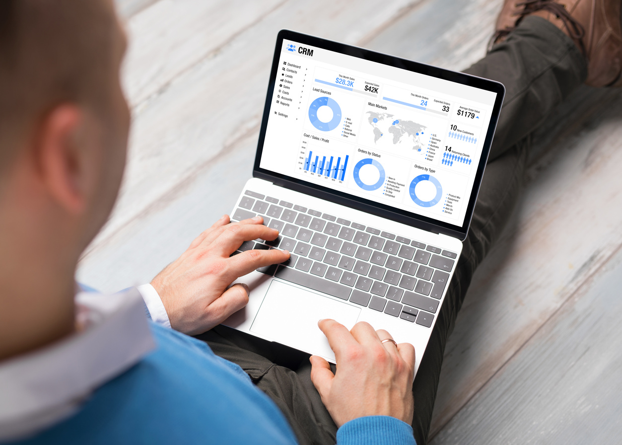 Business Person Analyzing Graphs on Laptop